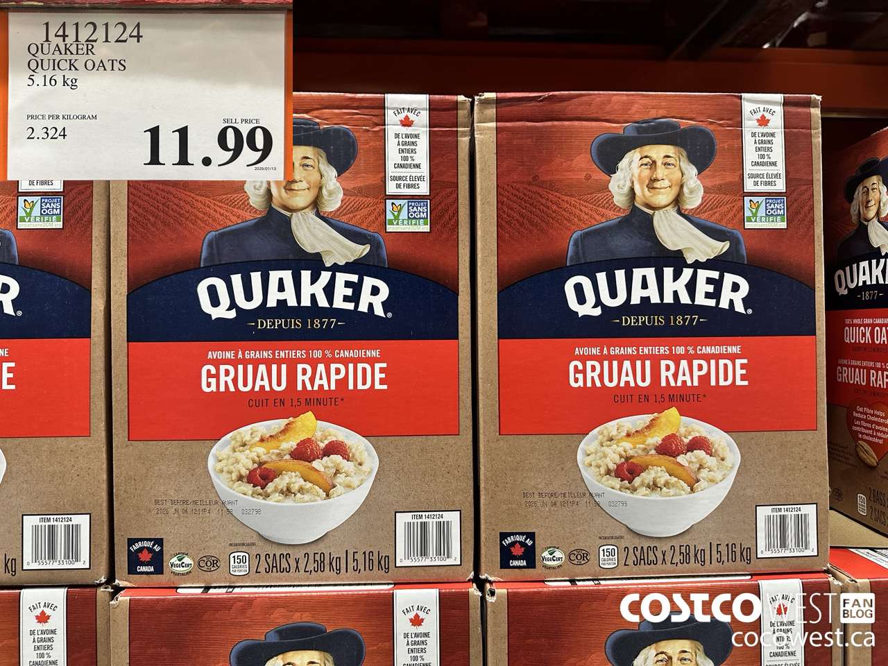 1412124 QUAKER QUICK OATS 5.16 kg $11.99