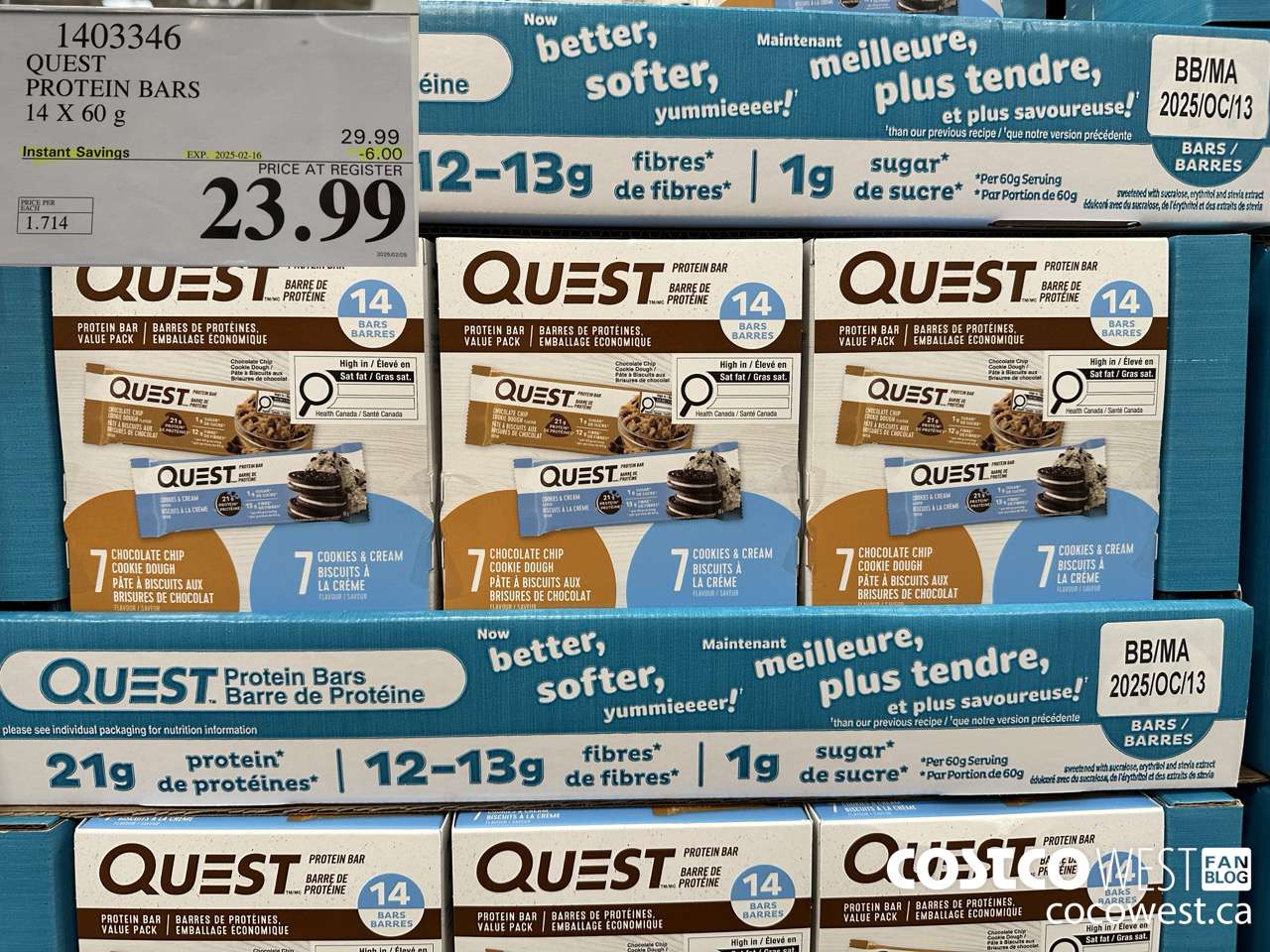 1403346 QUEST PROTEIN BARS 14 X 60g ($6.00 INSTANT SAVINGS EXPIRES ON 2025-02-16) $23.99