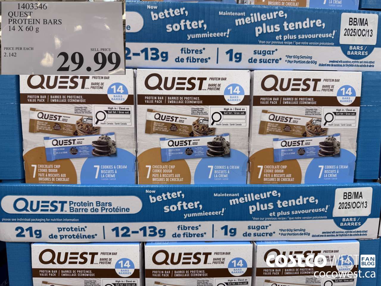 1403346 QUEST PROTEIN BARS 14 X 60g $29.99