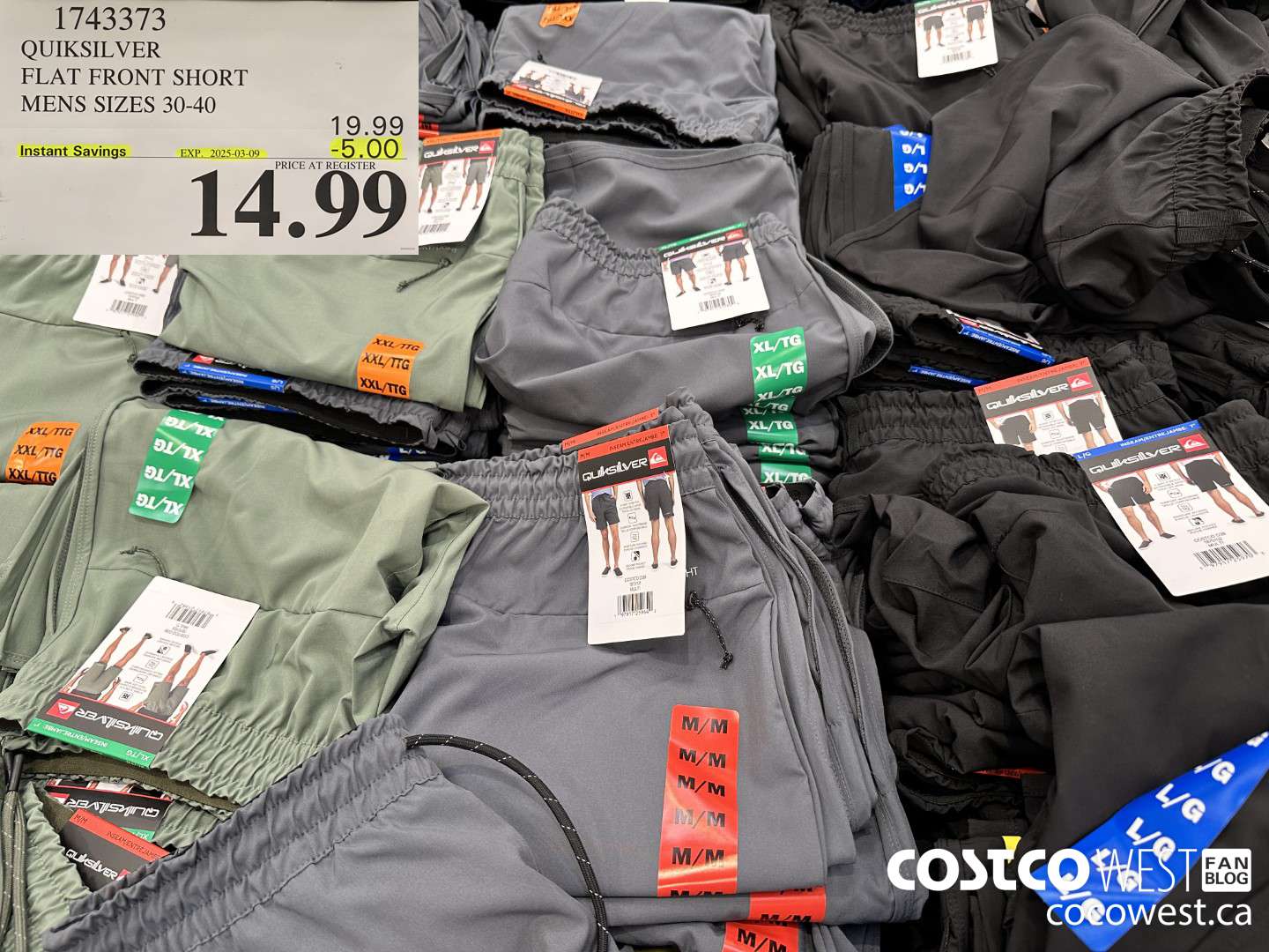 1743373 QUIKSILVER FLAT FRONT SHORT MENS SIZES 30-40 ($5.00 INSTANT SAVINGS EXPIRES ON 2025-03-09) $14.99