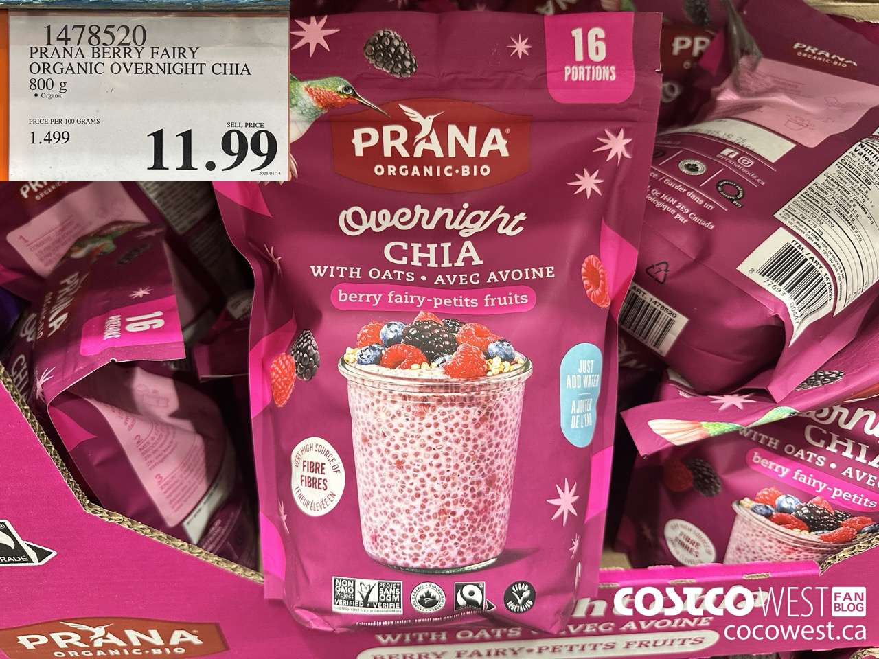 1478520 RANA BERRY FAIRY ORGANIC OVERNIGHT CHIA 800G $11.99