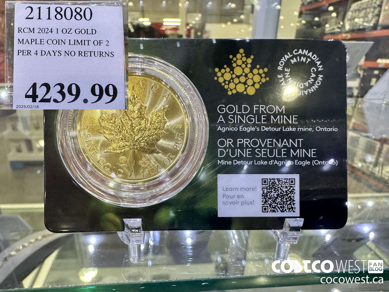 2118080 RCM 2024 1 OZ GOLD. MAPLE COIN LIMIT OF 2 PER 4 DAYS NO RETURNS $4239.99