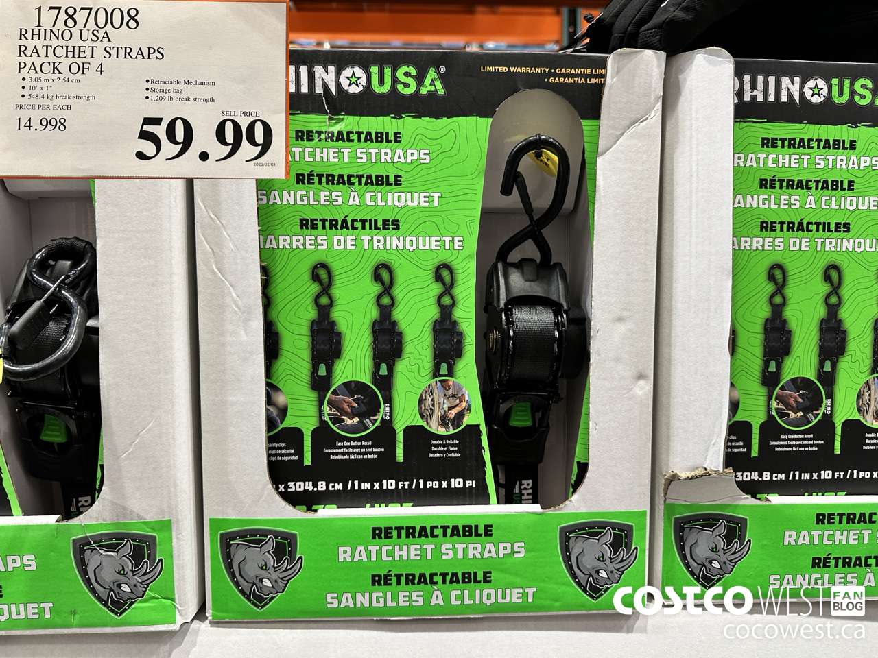 1787008 RHINO USA RETRACTABLE RATCHET STRAPS 4PK $59.99