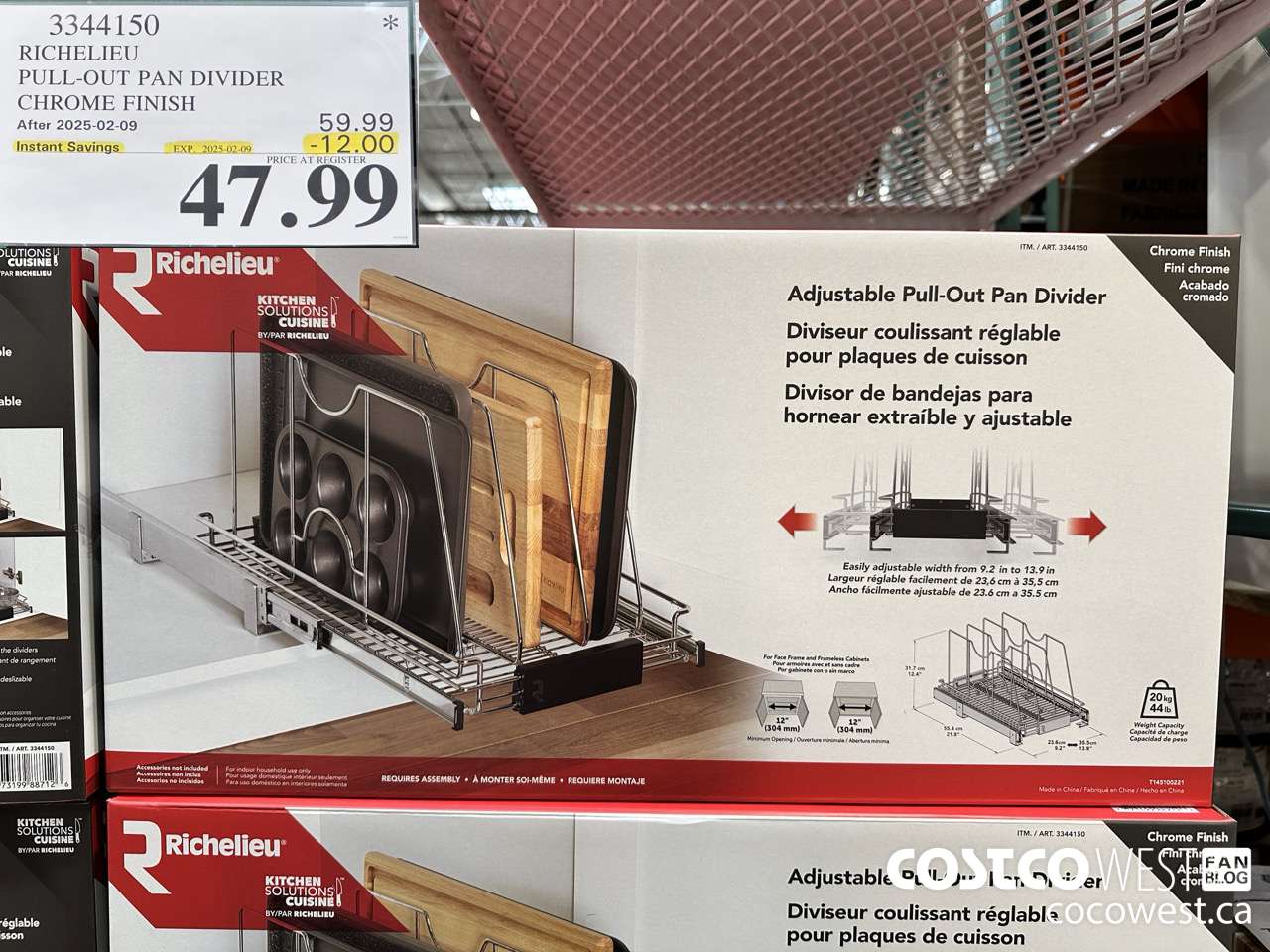 3344150 RICHELIEU PULL-OUT PAN DIVIDER CHROME FINISH ($12.00 INSTANT SAVINGS EXPIRES ON 2025-02-09) $47.99