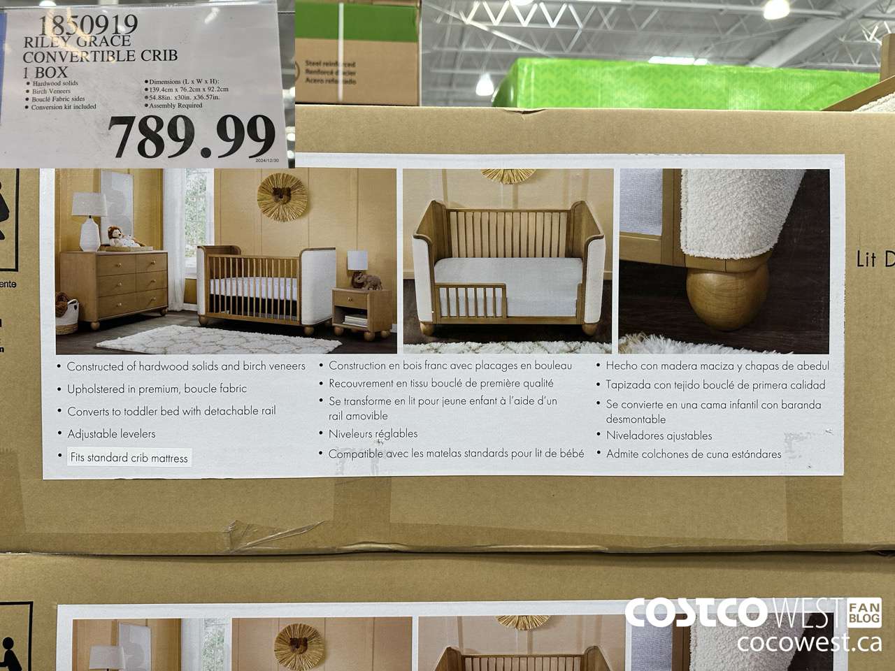 1850919 RILEY GRACE CONVERTIBLE CRIB 1 BOX $789.99