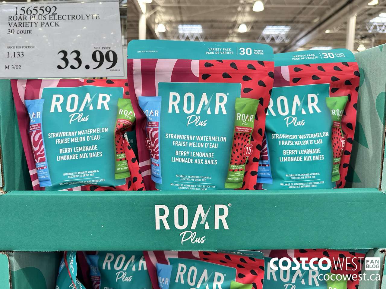 1565592 ROAR PLUS ELECTROLYTE VARIETY PACK 30 COUNT $33.99