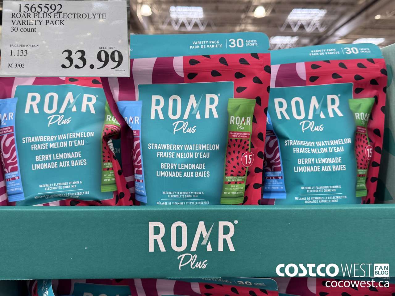 1565592 ROAR PLUS ELECTROLYTE VARIETY PACK 30 COUNT $33.99