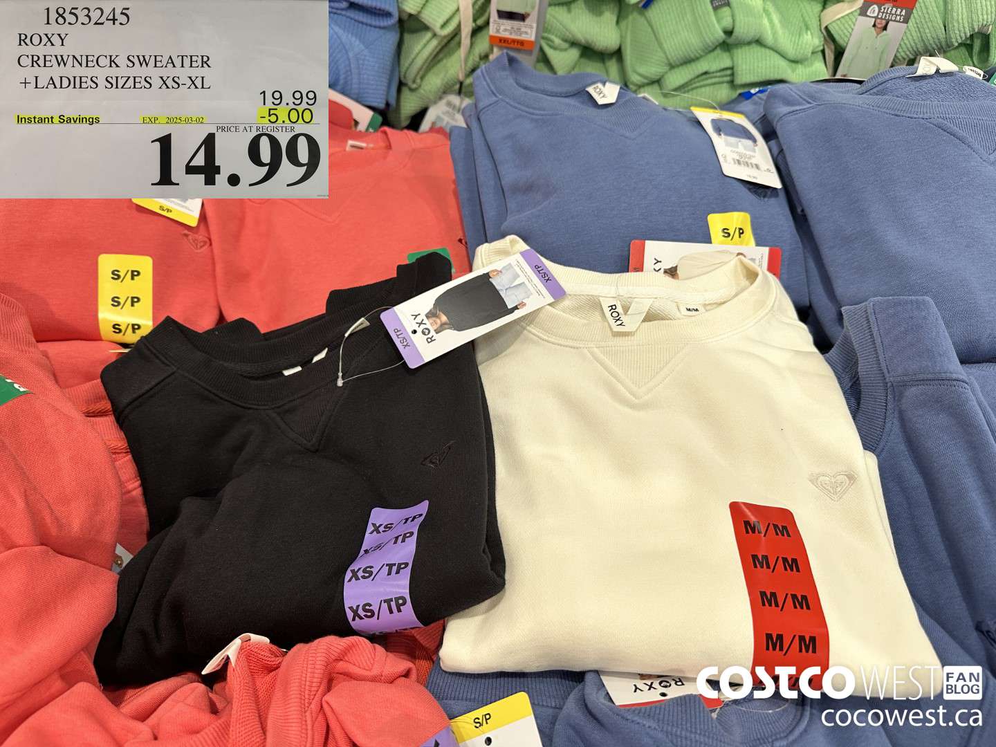 1853245 ROXY CREWNECK SWEATER LADIES SIZES XS-XL ($5.00 INSTANT SAVINGS EXPIRES ON 2025-03-02) $14.99