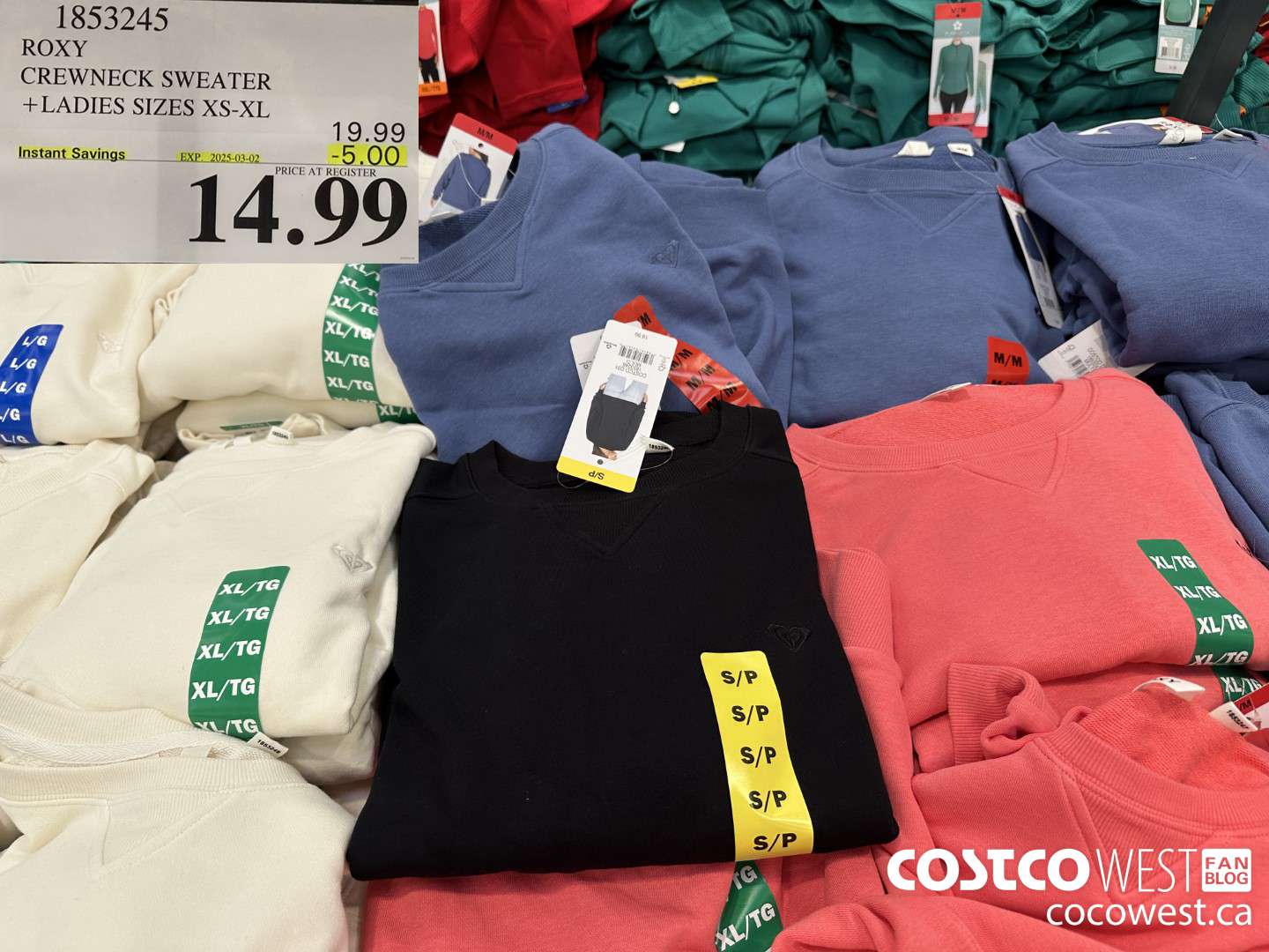 1853245 ROXY CREWNECK SWEATER LADIES SIZES XS-XL ($5.00 INSTANT SAVINGS EXPIRES ON 2025-03-02) $14.99