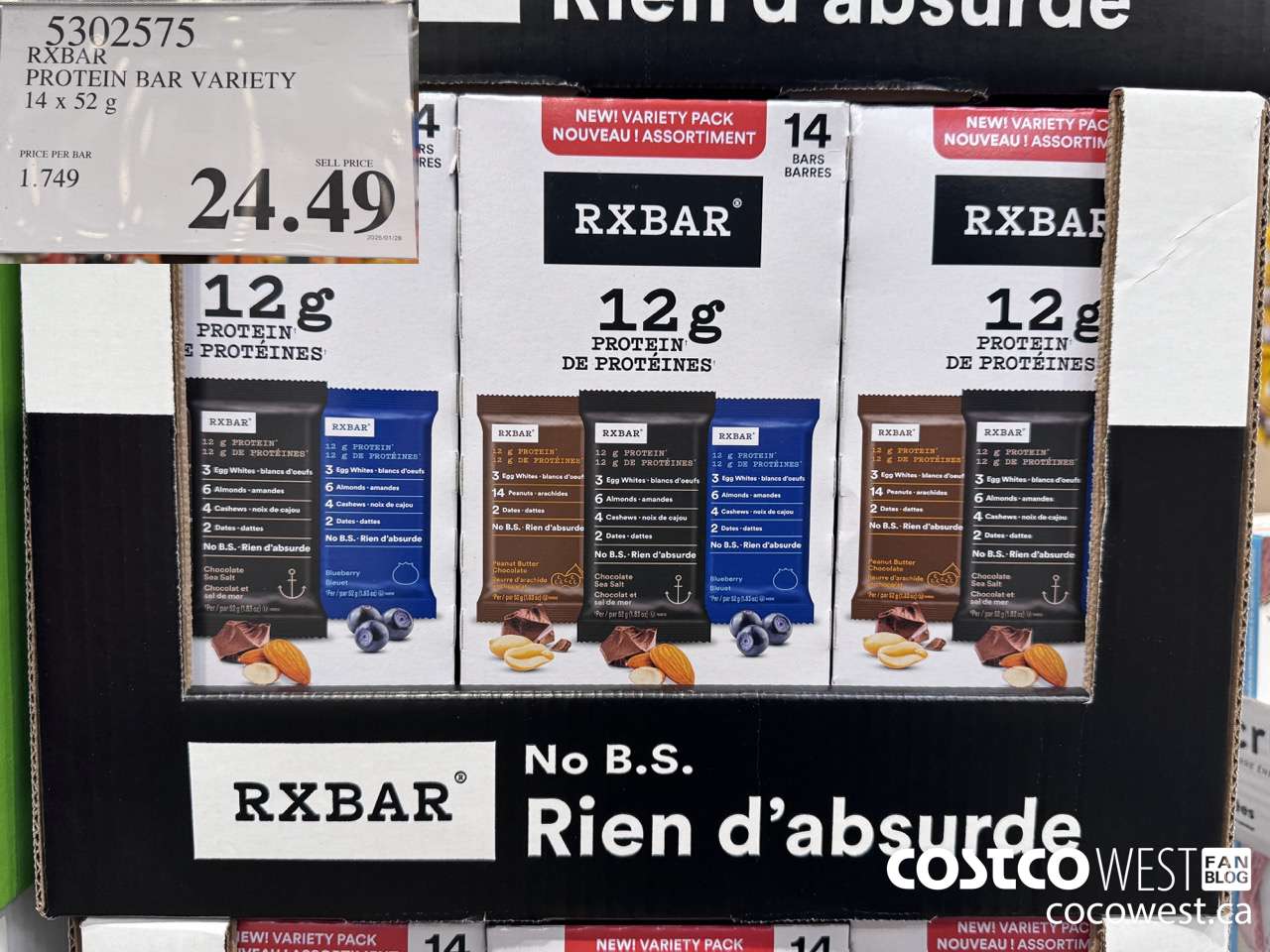 5302575 RXBAR PROTEIN BAR VARIETY 14 X 52G $24.49