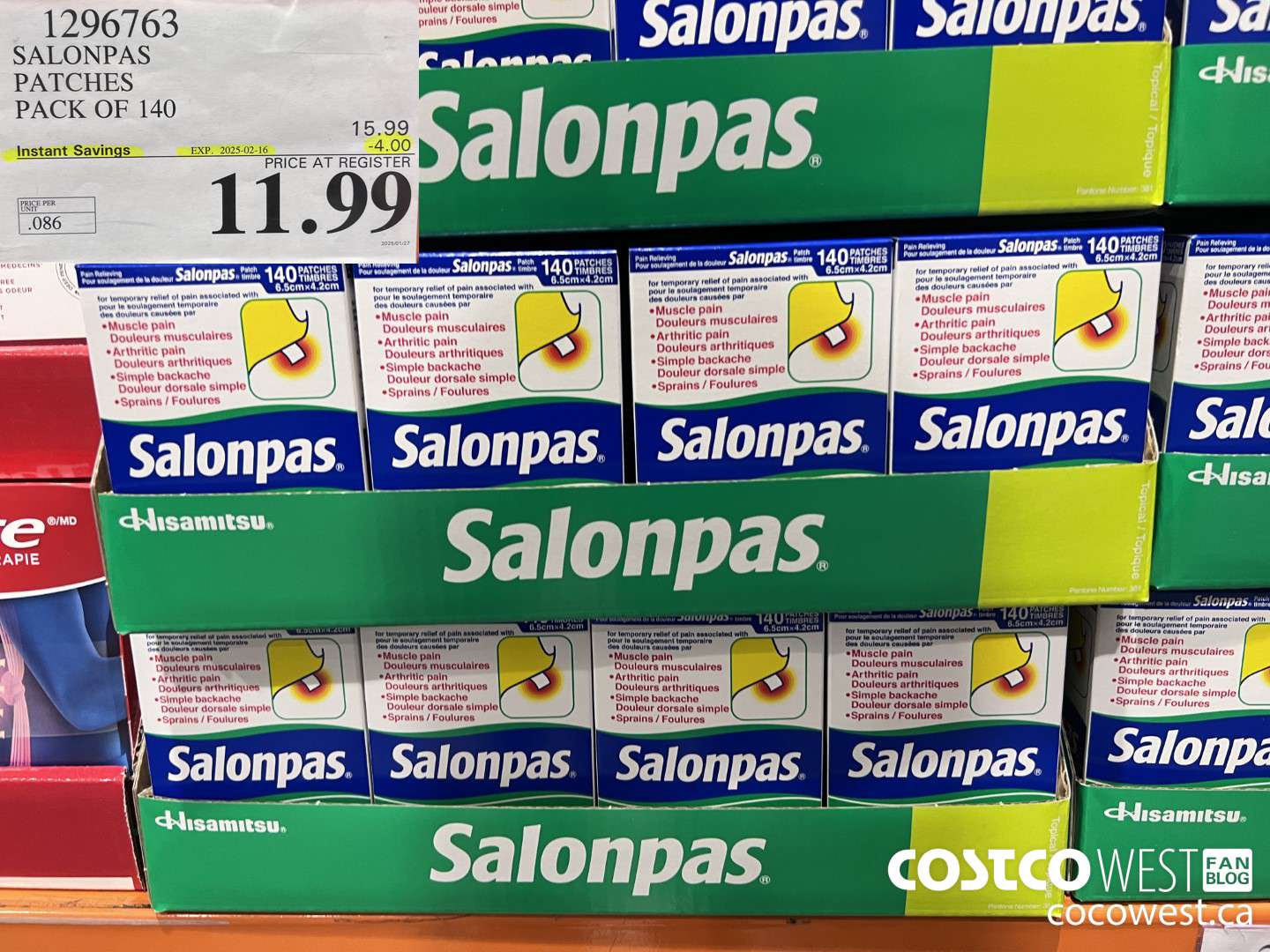 1296763 SALONPAS PATCHES PACK OF 140 ($4.00 INSTANT SAVINGS EXPIRES ON 2025-02-16) $11.99