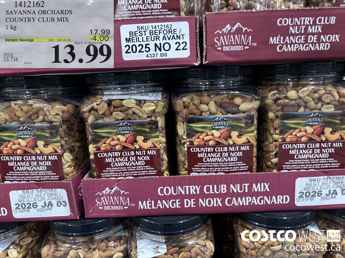 1412162 SAVANNA ORCHARDS COUNTRY CLUB MIX 1.0KG ($4.00 INSTANT SAVINGS EXPIRES ON 2025-02-09) $13.99