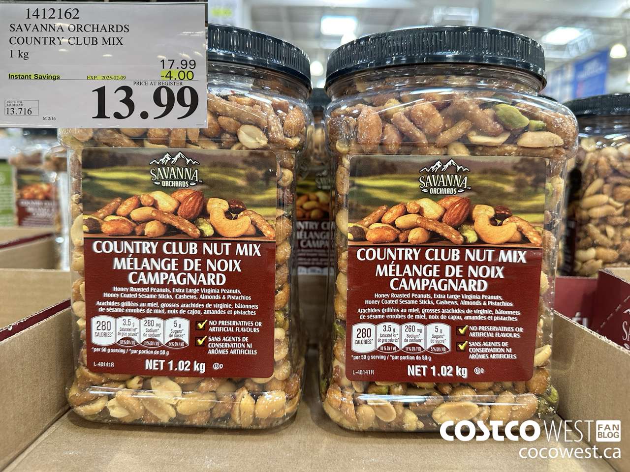 1412162 SAVANNA ORCHARDS COUNTRY CLUB MIX 1.0KG ($4.00 INSTANT SAVINGS EXPIRES ON 2025-02-09) $13.99