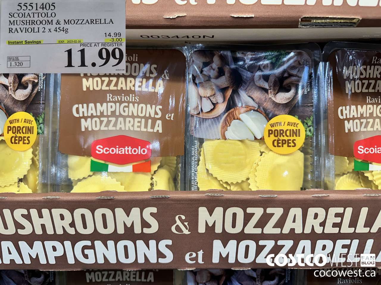 5551405 SCOIATTOLO MUSHROOM & MOZZARELLA RAVIOLI 2 X 454G ($3.00 INSTANT SAVINGS EXPIRES ON 2025-02-16) $11.99