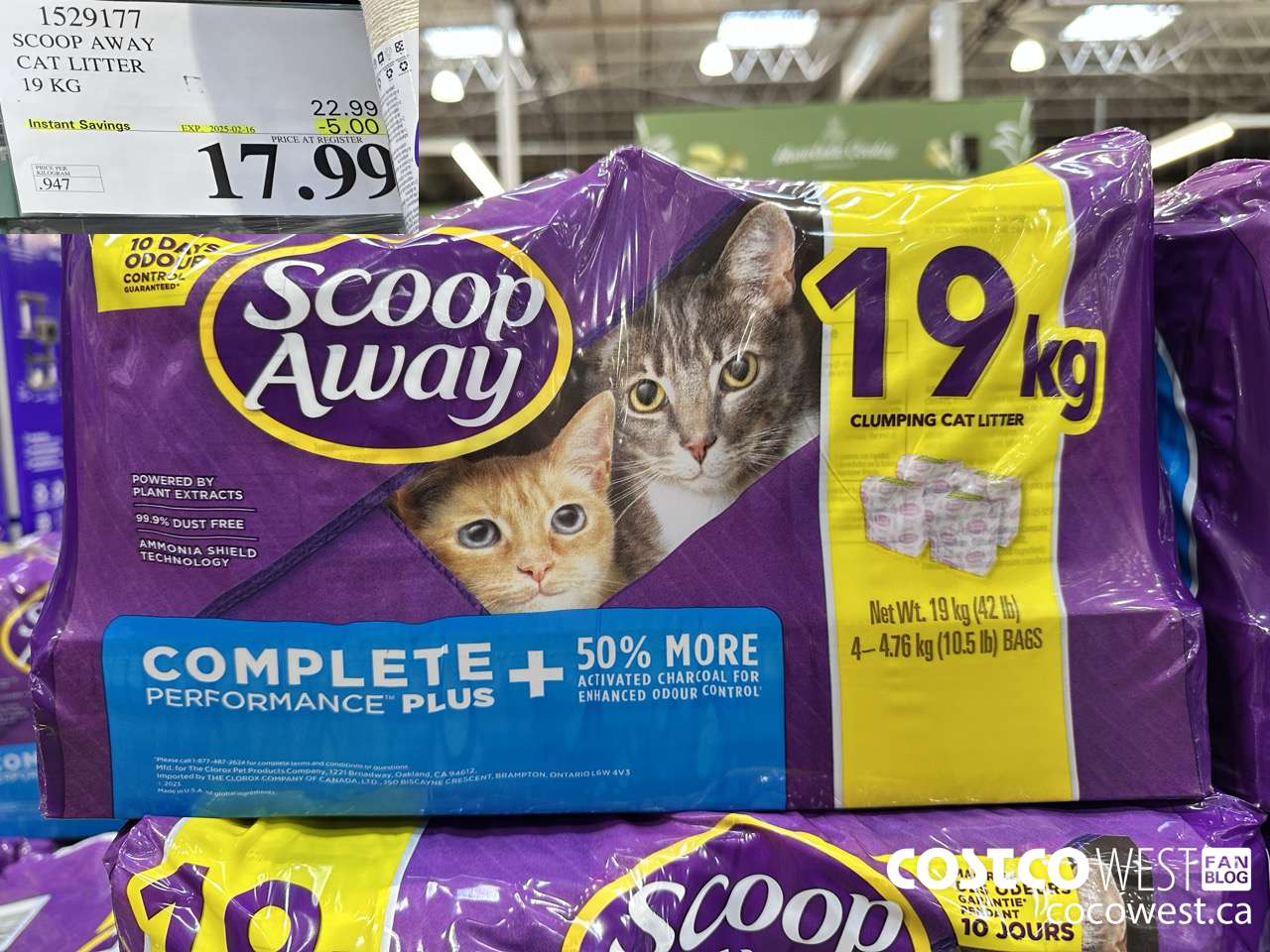 1529177 SCOOP AWAY CAT LITTER 19 KG ($5.00 INSTANT SAVINGS EXPIRES ON 2025-02-16) $17.99