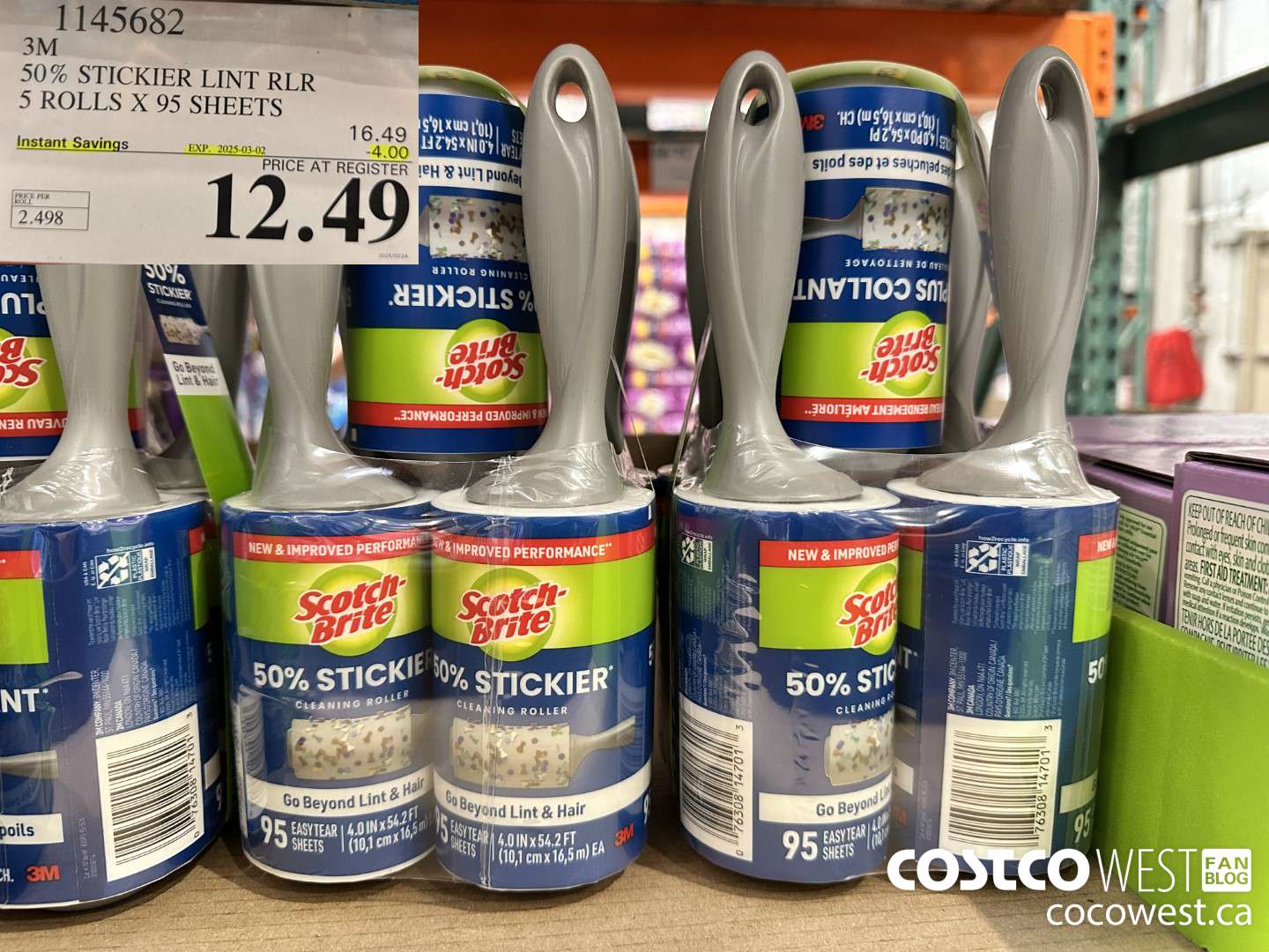 1145682 SCOTCH BRITE 50% STICKIER LINT RLR 5 ROLLS X 95 SHEETS ($4.00 INSTANT SAVINGS EXPIRES ON 2025-03-02) $12.49