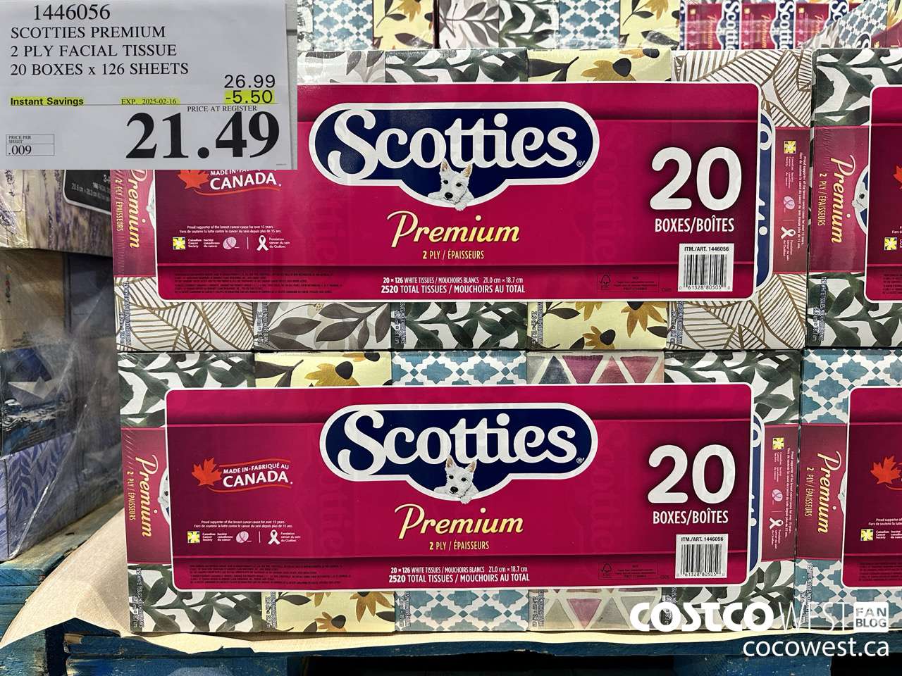 1446056 SCOTTIES PREMIUM 2 PLY FACIAL TISSUE 20 BOXES x 126 SHEETS ($5.50 INSTANT SAVINGS EXPIRES ON 2025-02-16) $21.49