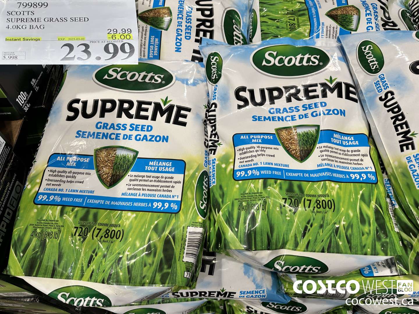 799899 SCOTTS SUPREME GRASS SEED 4.0 KG BAG ($6.00 INSTANT SAVINGS EXPIRES ON 2025-03-02) $23.99
