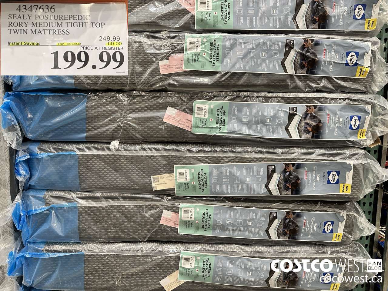 4347636 SEALY POSTUREPEDIC RORY MEDIUM TIGHT TOP TWIN MATTRESS ($50.00 INSTANT SAVINGS EXPIRES ON 2025-03-02) $199.99