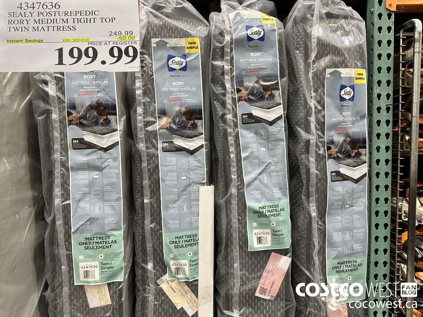 4347636 SEALY POSTUREPEDIC RORY MEDIUM TIGHT TOP TWIN MATTRESS ($50.00 INSTANT SAVINGS EXPIRES ON 2025-03-02) $199.99