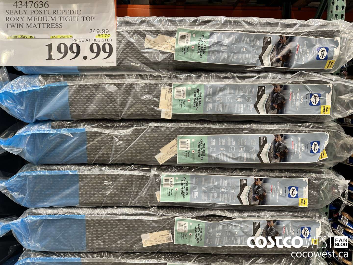 4347636 SEALY POSTUREPEDIC RORY MEDIUM TIGHT TOP TWIN MATTRESS ($50.00 INSTANT SAVINGS EXPIRES ON 2025-03-02) $199.99