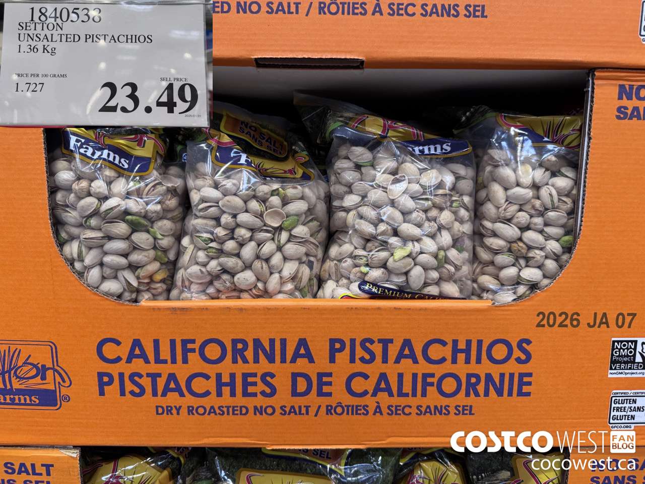 1840538 SETTON UNSALTED PISTACHIOS 1.36KG $23.49