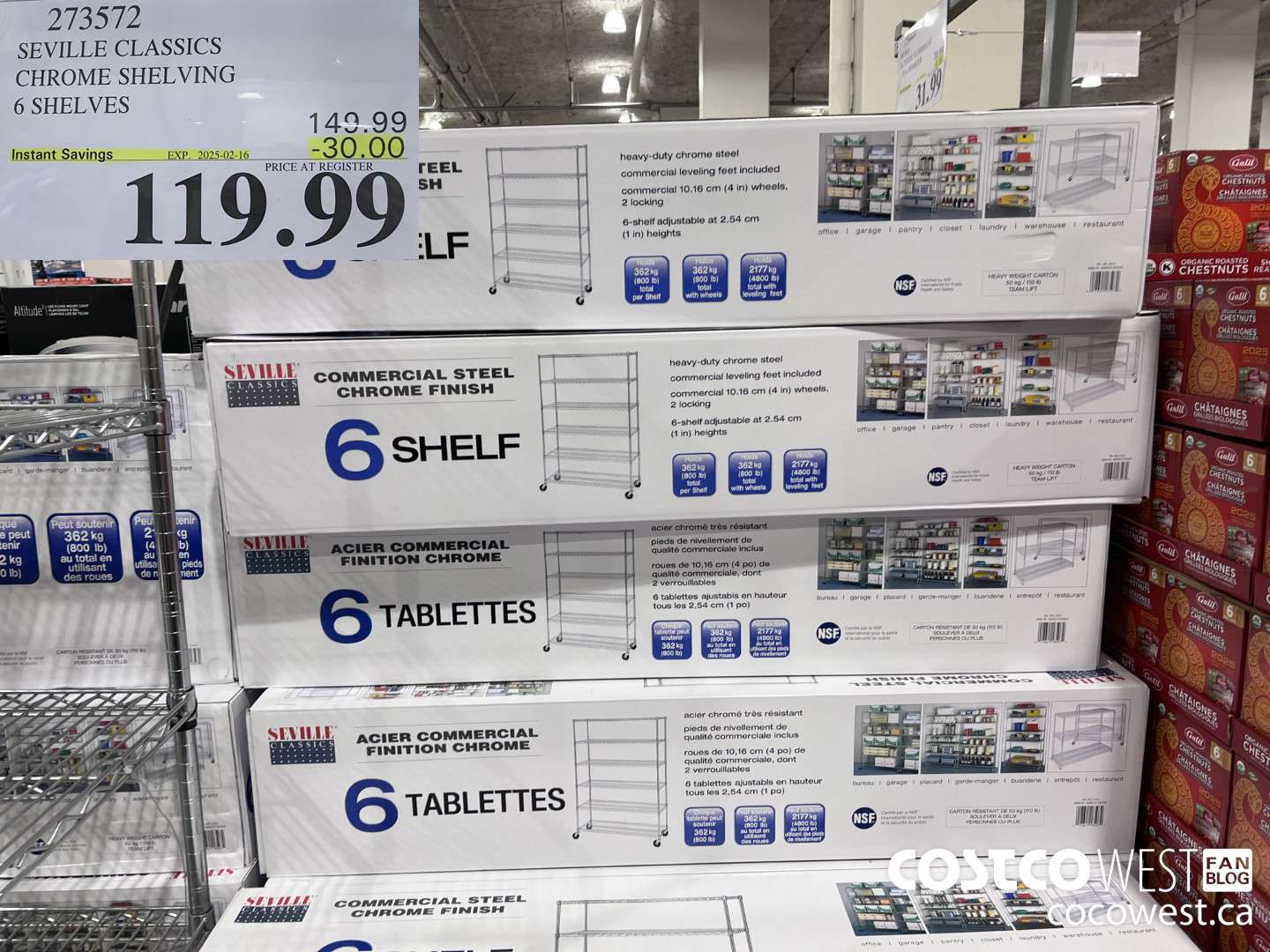 273572 SEVILLE CLASSICS CHROME SHELVING 6 SHELVES ($30.00 INSTANT SAVINGS EXPIRES ON 2025-02-16) $119.99