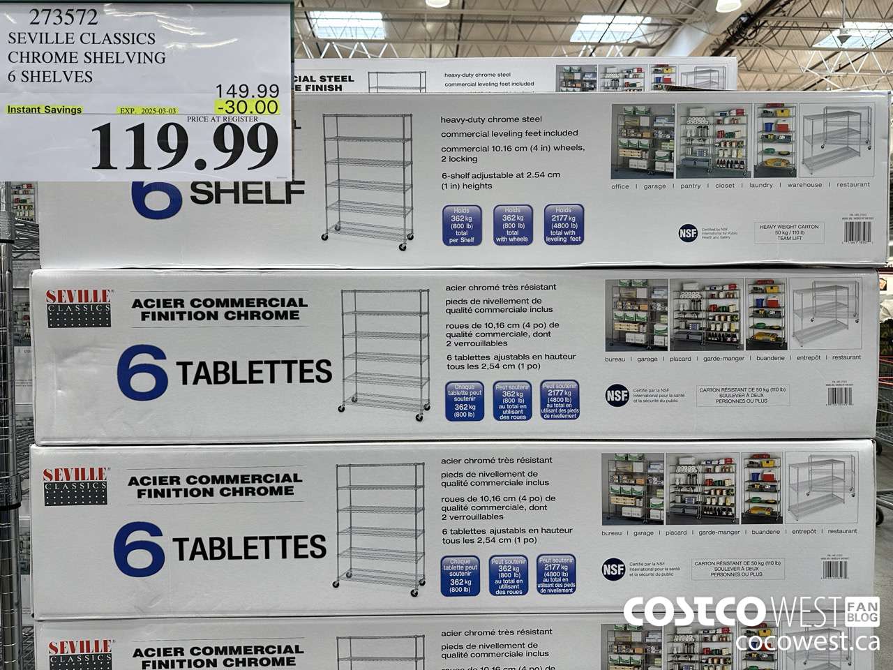 273572 SEVILLE CLASSICS CHROME SHELVING 6 SHELVES ($30.00 INSTANT SAVINGS EXPIRES ON 2025-03-03) $119.99