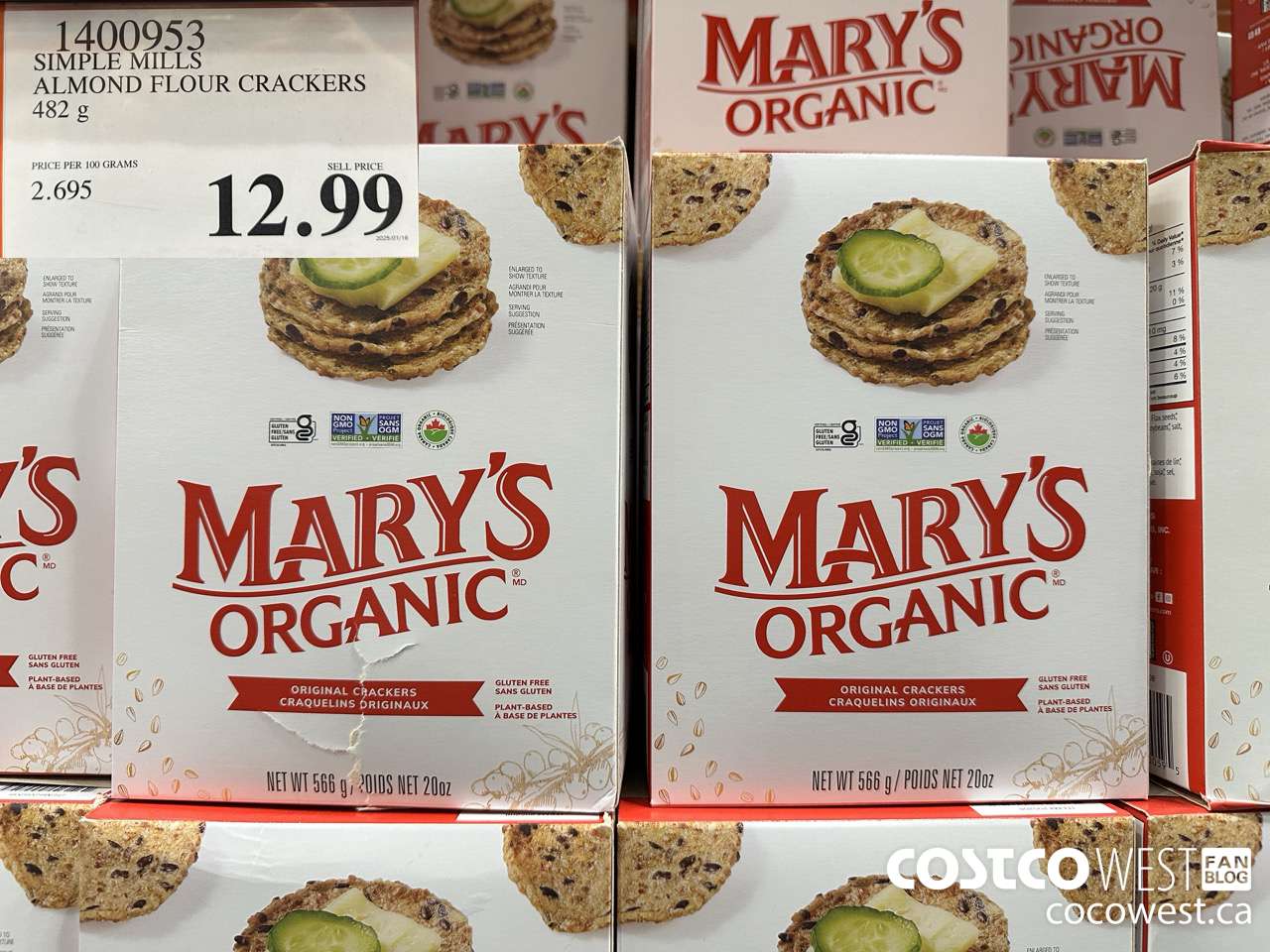 1400953 SIMPLE MILLS ALMOND FLOUR CRACKERS 482 g $12.99