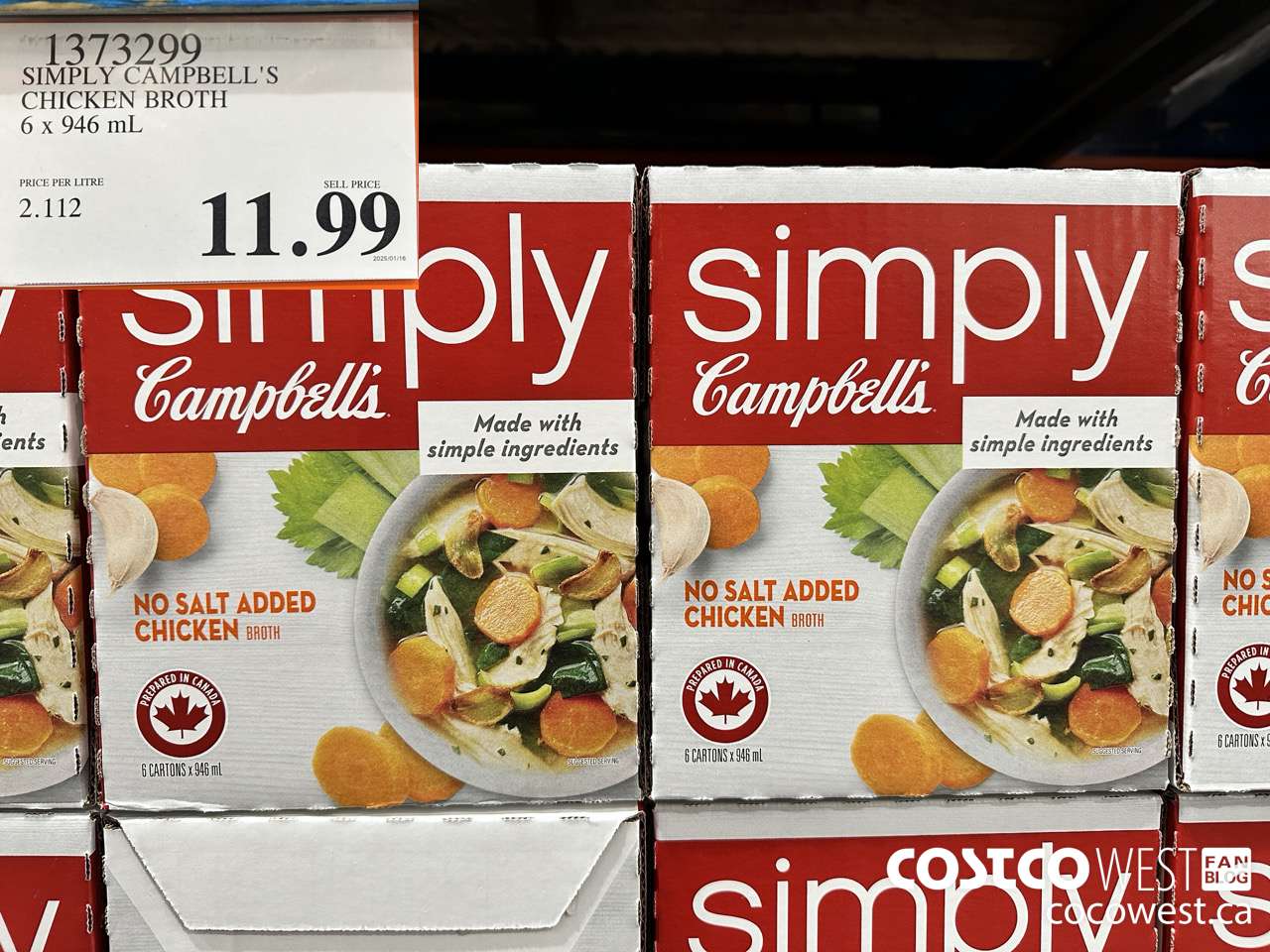 1373299 SIMPLY CAMPBELL'S CHICKEN BROTH 6 X 946ML $11.99