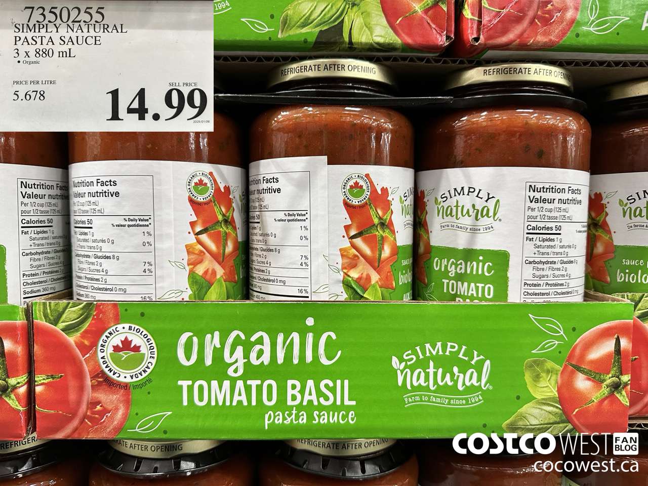 7350255 SIMPLY NATURAL ORGANIC PASTA SAUCE 3 X 880 ML $14.99