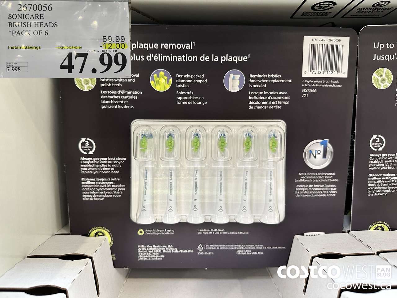 2670056 SONICARE BRUSH HEADS PACK OF 6 ($12.00 INSTANT SAVINGS EXPIRES ON 2025-02-16) $47.99