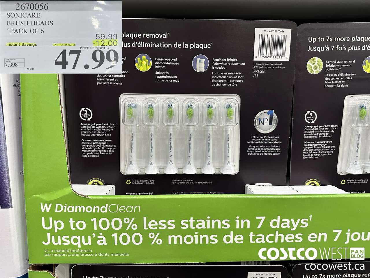 2670056 SONICARE BRUSH HEADS PACK OF 6 ($12.00 INSTANT SAVINGS EXPIRES ON 2025-02-16) $47.99