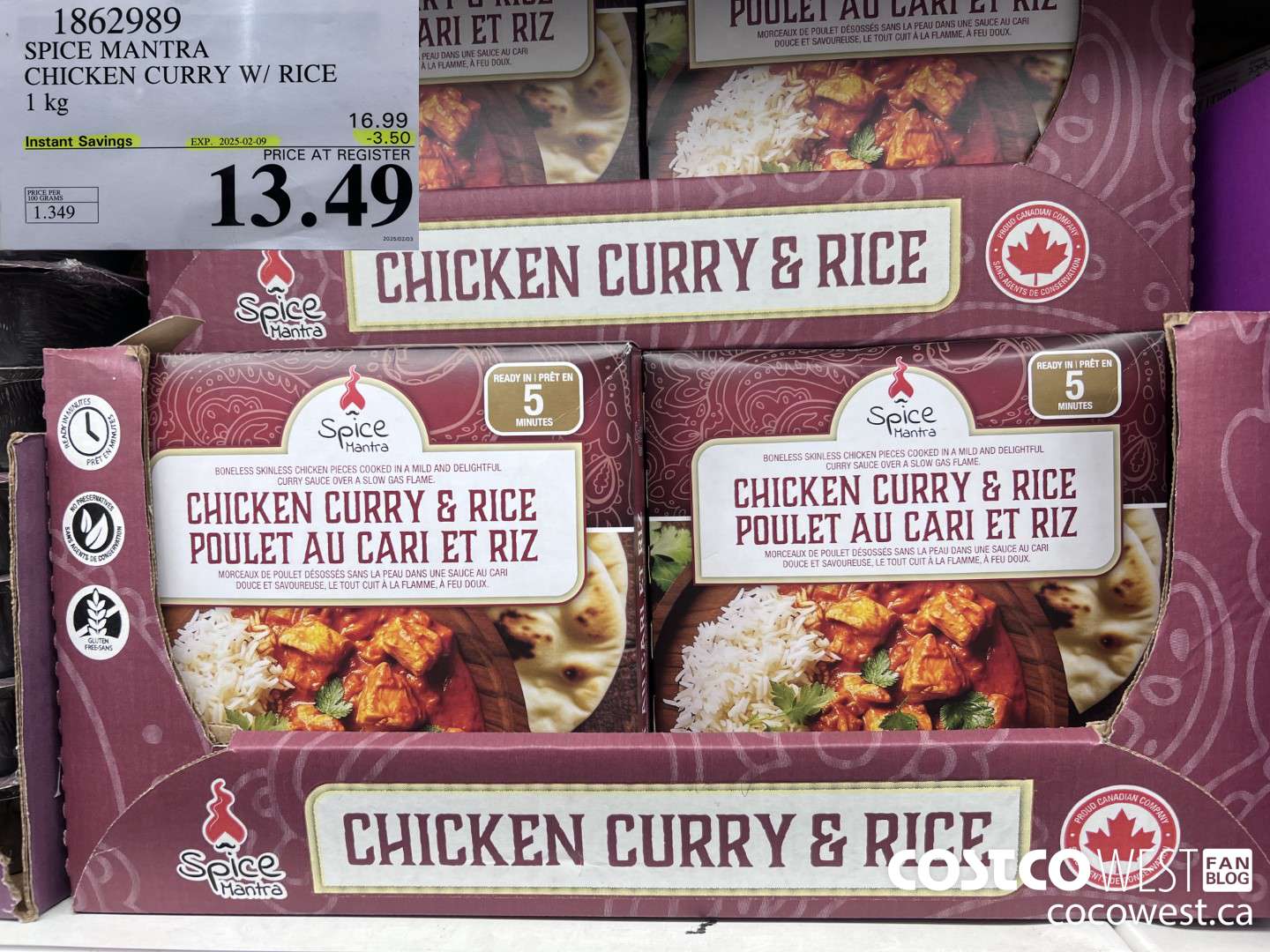 1862989 SPICE MANTRA CHICKEN CURRY W/RICE 1KG ($3.50 INSTANT SAVINGS EXPIRES ON 2025-02-09) $13.49