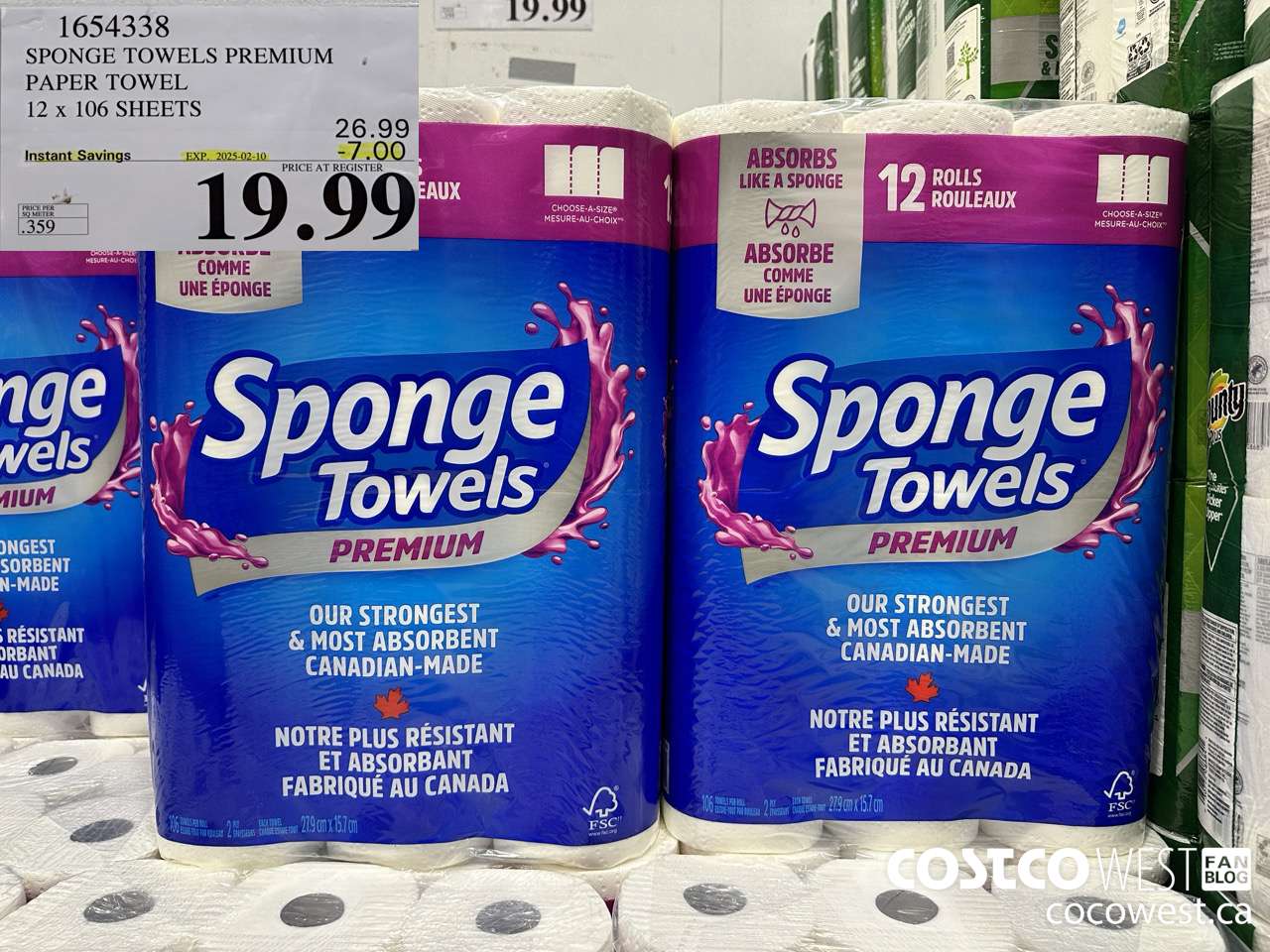 1654338 SPONGE TOWELS PREMIUM PAPER TOWEL 12 X 106 SHEETS ($7.00 INSTANT SAVINGS EXPIRES ON 2025-02-10) $19.99