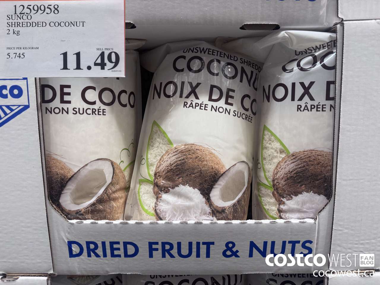 1259958 SUNCO SHREDDED COCONUT 2KG $11.49