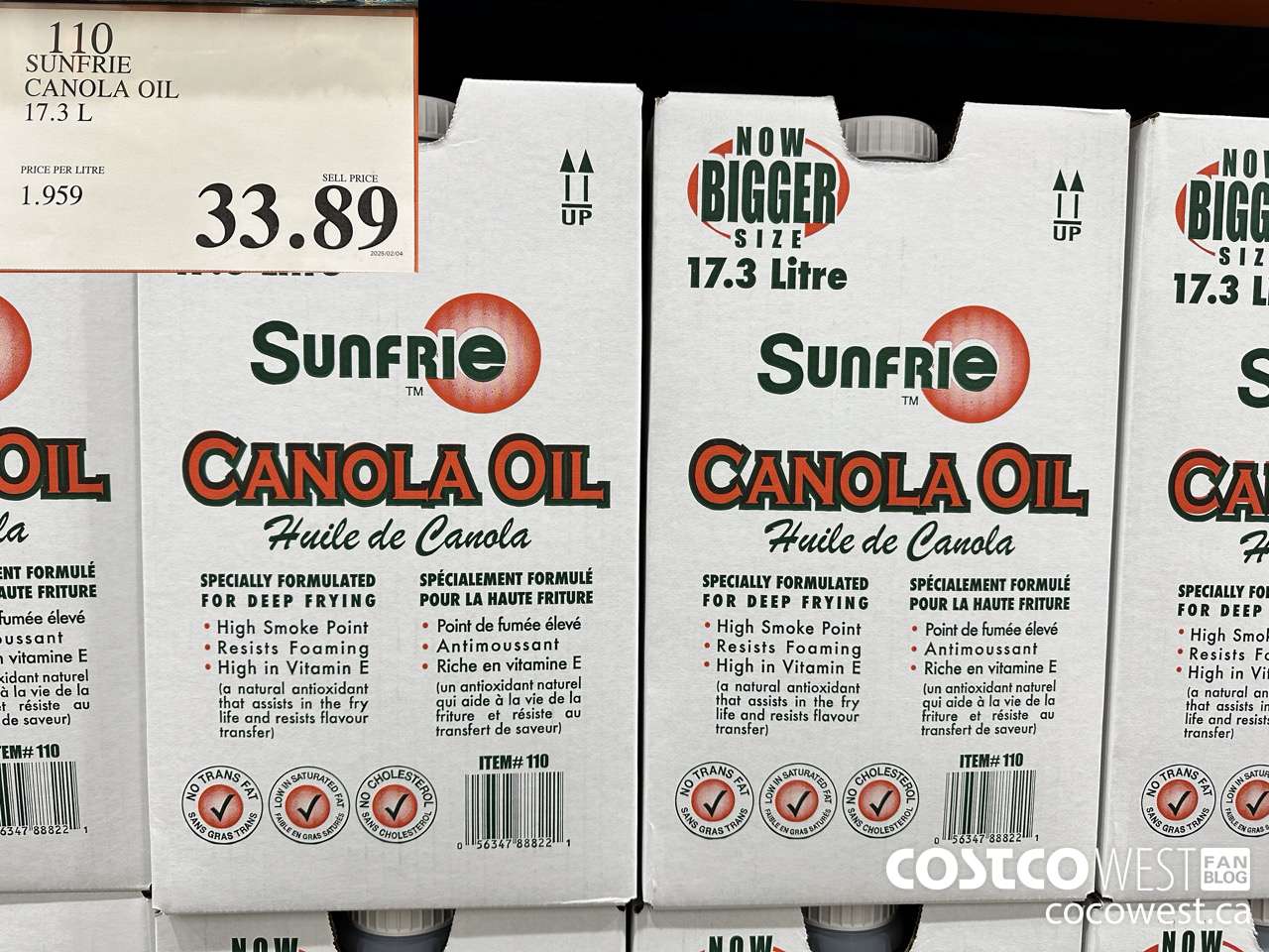 110 SUNFRIE CANOLA OIL 17.3 L $33.89