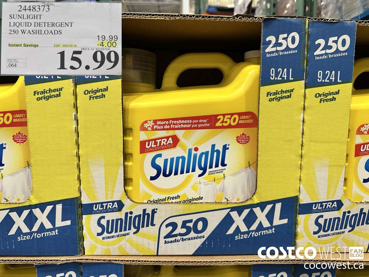 2448373 SUNLIGHT LIQUID DETERGENT 250 WASHLOADS ($4.00 INSTANT SAVINGS EXPIRES ON 2025-02-16) $15.99