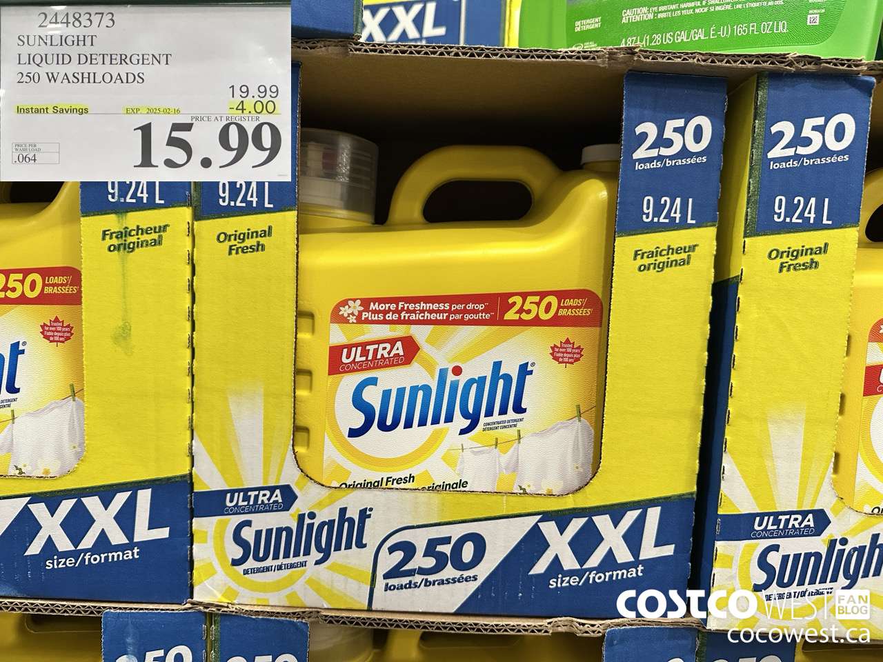 2448373 SUNLIGHT LIQUID DETERGENT 250 WASHLOADS ($4.00 INSTANT SAVINGS EXPIRES ON 2025-02-16) $15.99