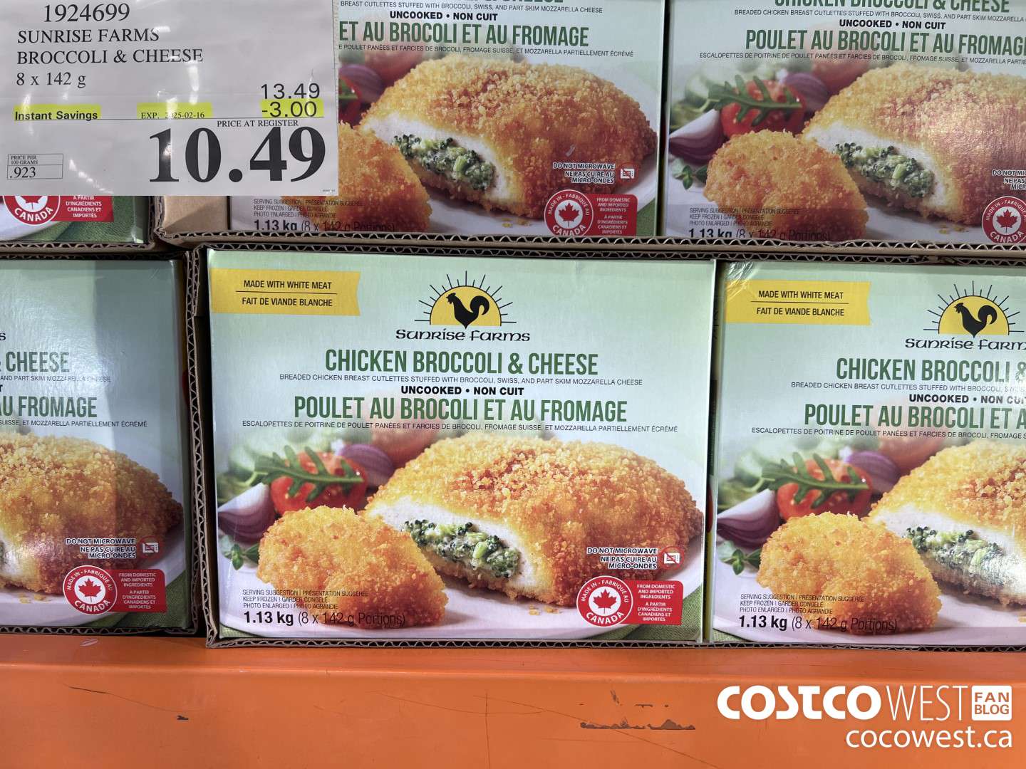 1924699 SUNRISE FARMS BROCCOLI & CHEESE 8 X 142 G ($3.00 INSTANT SAVINGS EXPIRES ON 2025-02-16) $10.49