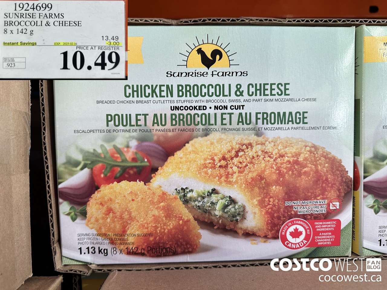 1924699 SUNRISE FARMS BROCCOLI & CHEESE 8 X 142 G ($3.00 INSTANT SAVINGS EXPIRES ON 2025-02-16) $10.49