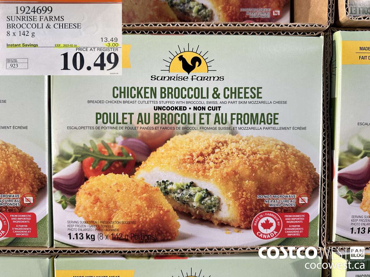 1924699 SUNRISE FARMS BROCCOLI & CHEESE 8 X 142 G ($3.00 INSTANT SAVINGS EXPIRES ON 2025-02-16) $10.49