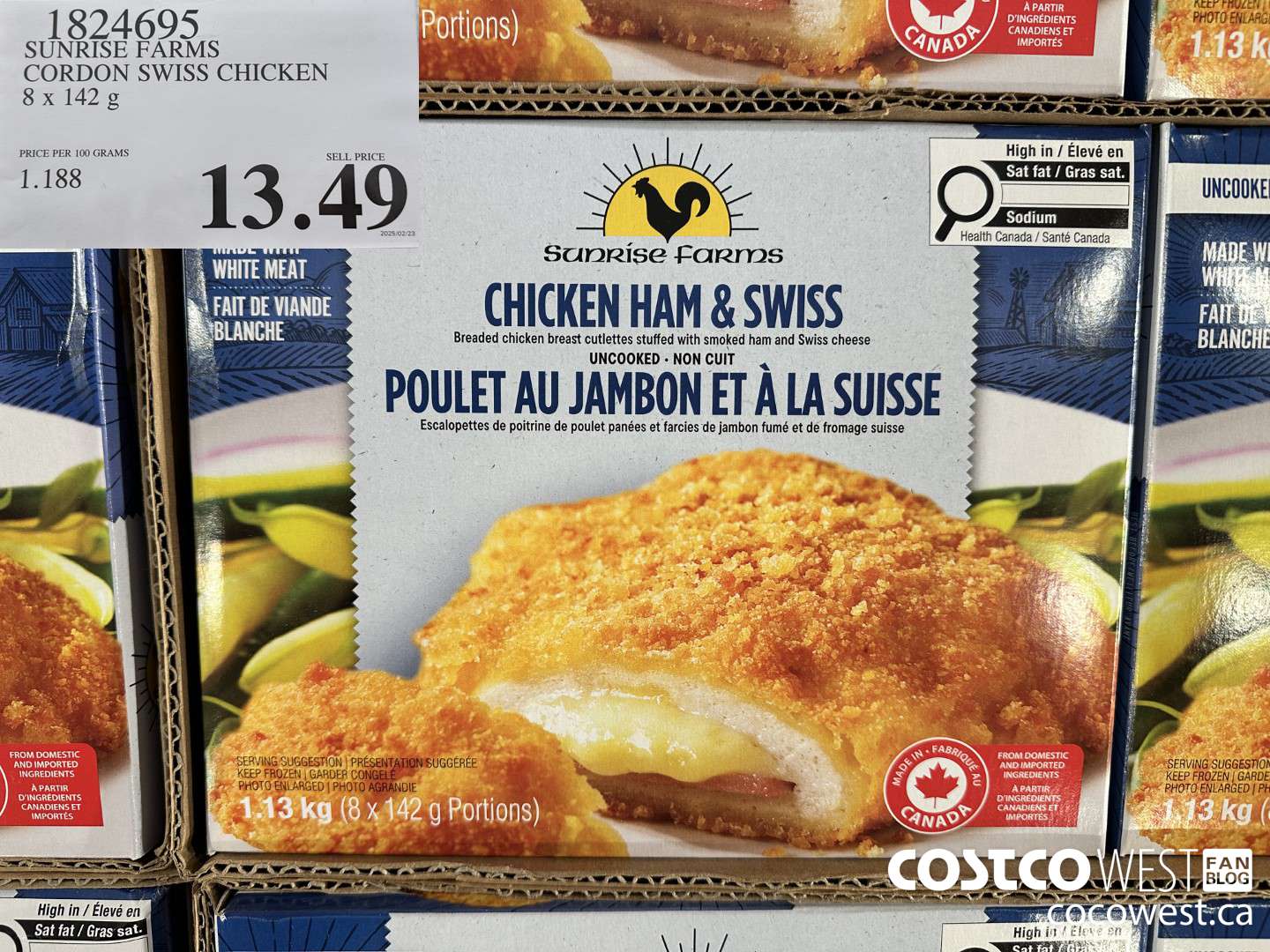 1824695 SUNRISE FARMS CORDON SWISS CHICKEN 8 x 142 g $13.49