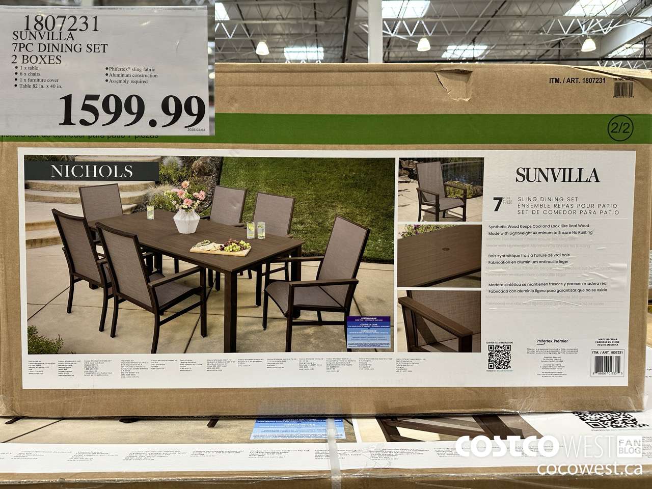 1807231 SUNVILLA 7PC DINING SET 2 BOXES $1599.99