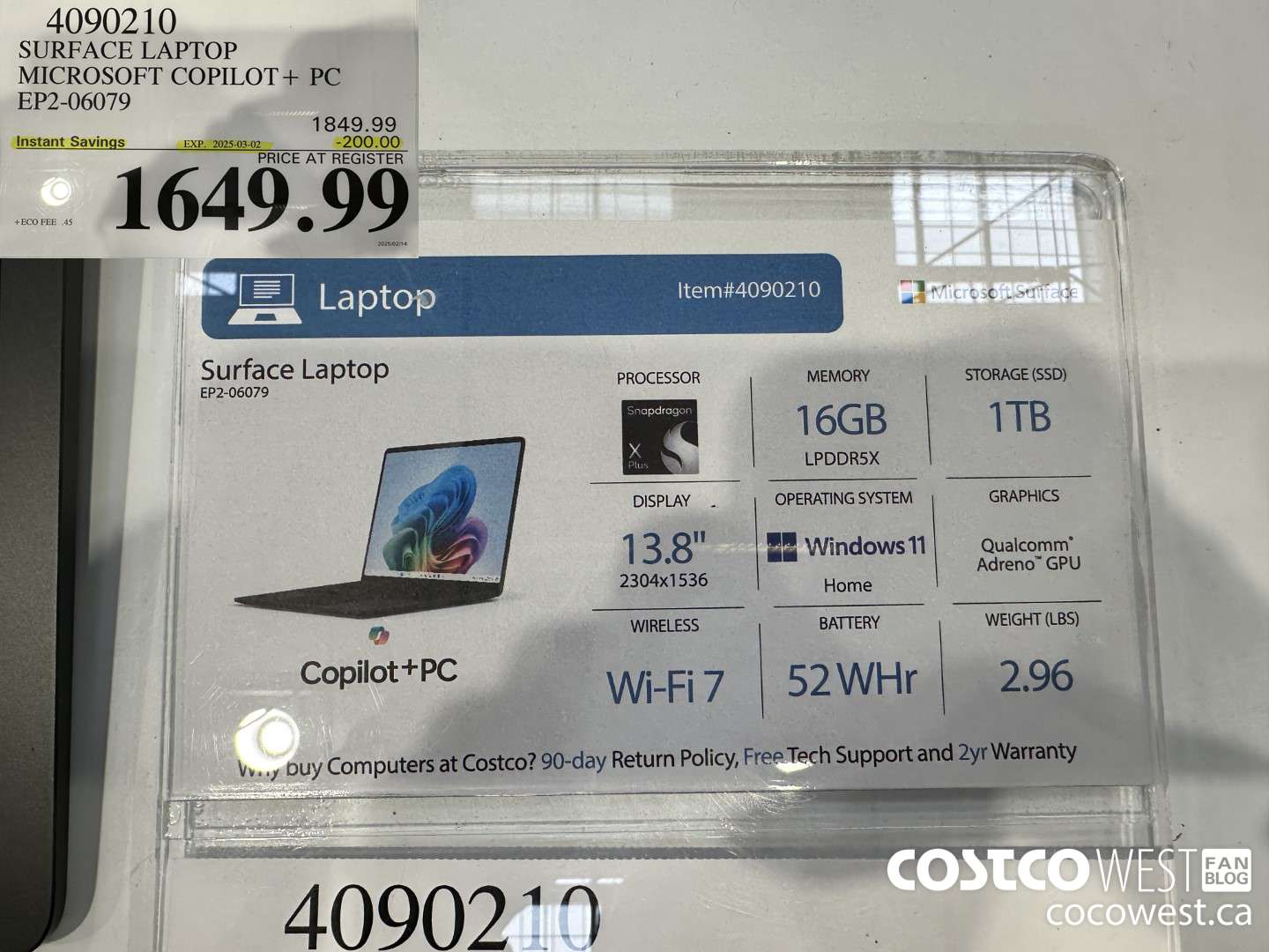 4090210 SURFACE LAPTOP MICROSOFT COPILOT + PC EP2-06079 ($200.00 INSTANT SAVINGS EXPIRES ON 2025-03-02) $1649.99