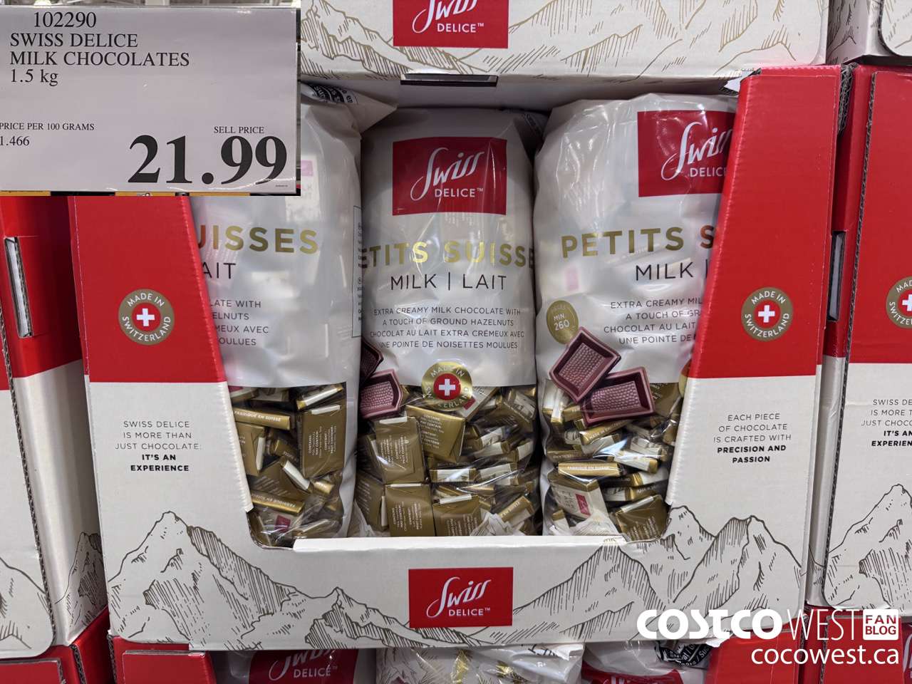 102290 SWISS DELICE MILK CHOCOLATES 1.5KG $21.99