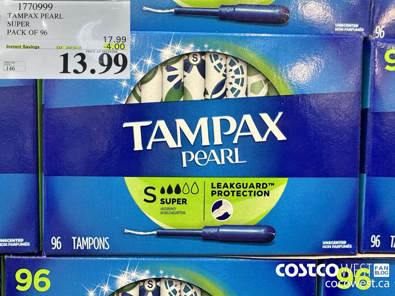 1770999 TAMPAX PEARL SUPER PACK OF 96 ($4.00 INSTANT SAVINGS EXPIRES ON 2025-02-23) $13.99