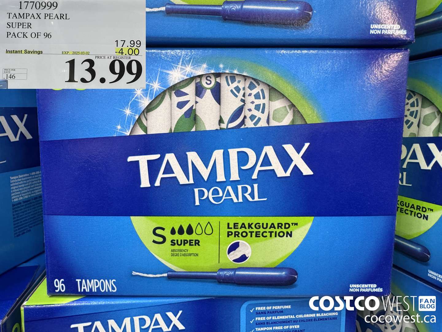 1770999 TAMPAX PEARL SUPER PACK OF 96 ($4.00 INSTANT SAVINGS EXPIRES ON 2025-03-02) $13.99