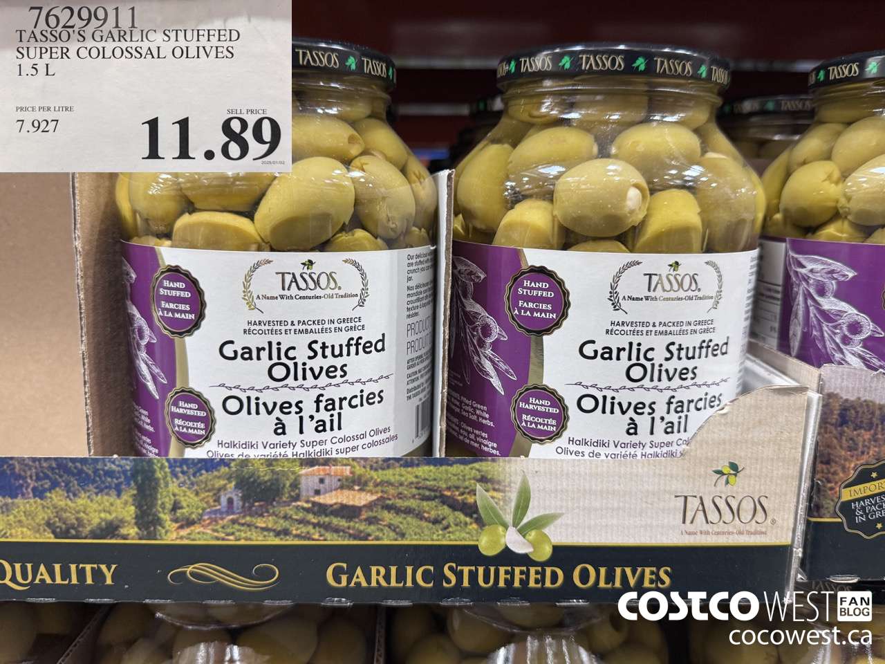 7629911 TASSO'S GARLIC STUFFED SUPER COLOSSAL OLIVES 1.5 L $11.89