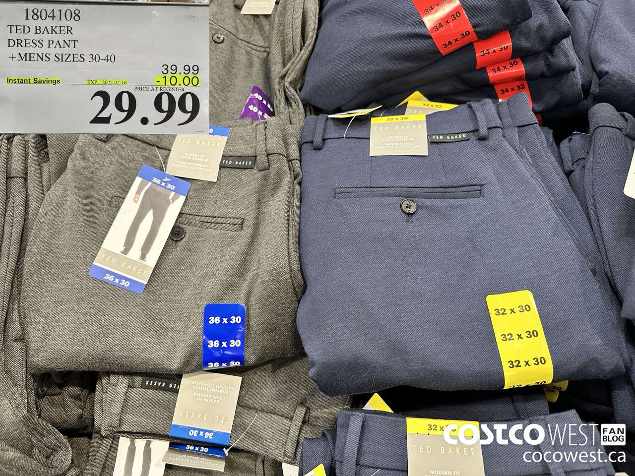 1804108 TED BAKER DRESS PANT MENS SIZES 30-40 ($19.99 INSTANT SAVINGS EXPIRES ON 2025-02-16) $29.99